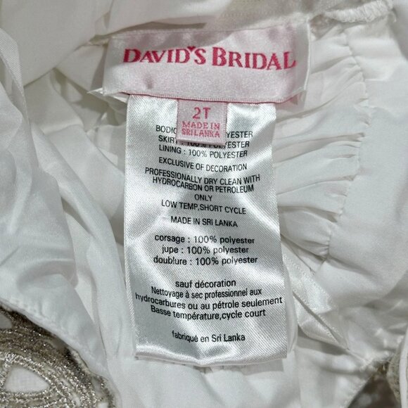 Davids Bridal Metallic Crochet and Chiffon Flower Girl Dress Size 2T Soft White - Picture 9 of 10